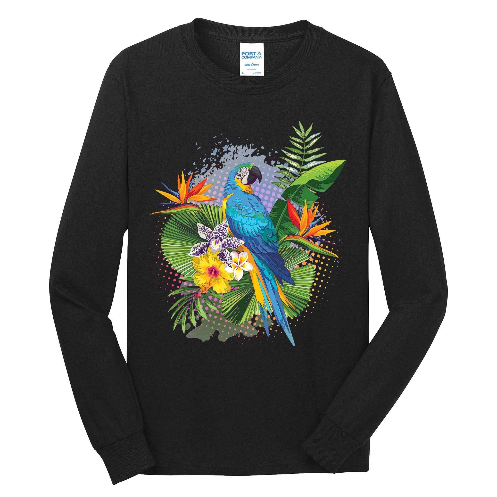 Tropical Paradise Flower Parrot Tall Long Sleeve T-Shirt