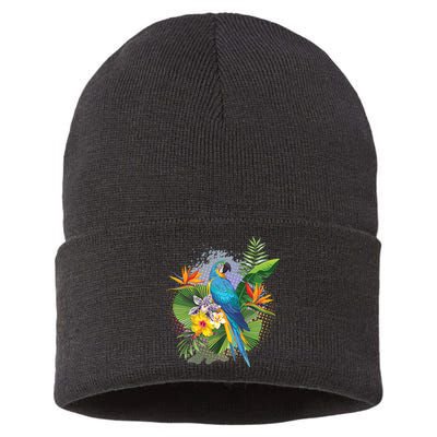 Tropical Paradise Flower Parrot Sustainable Knit Beanie