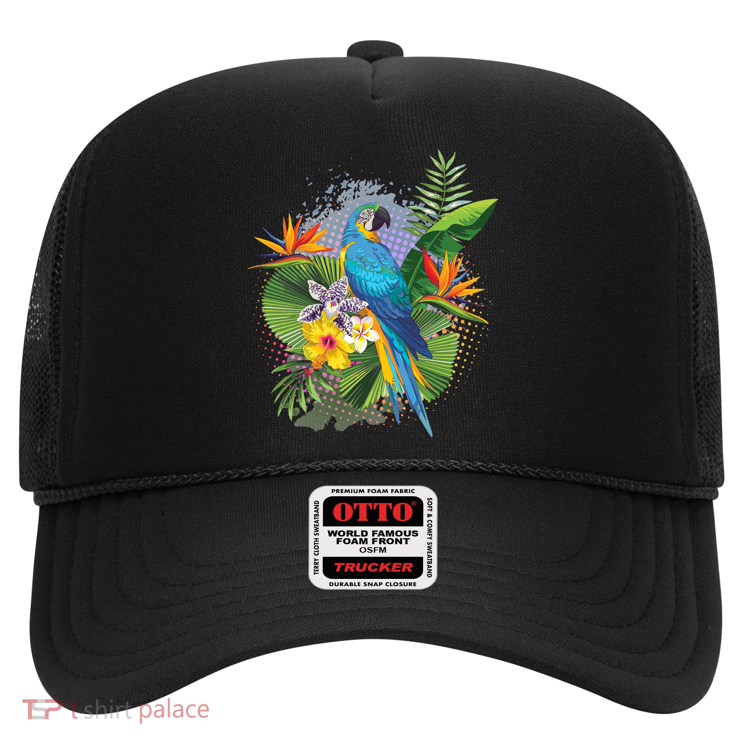 Tropical Paradise Flower Parrot Trucker Hat