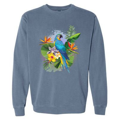 Tropical Paradise Flower Parrot Garment-Dyed Sweatshirt