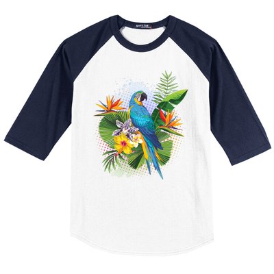 Tropical Paradise Flower Parrot Baseball Sleeve Shirt