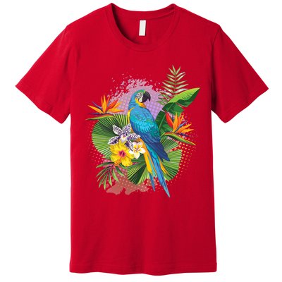 Tropical Paradise Flower Parrot Premium T-Shirt