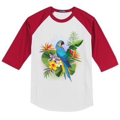 Tropical Paradise Flower Parrot Kids Colorblock Raglan Jersey