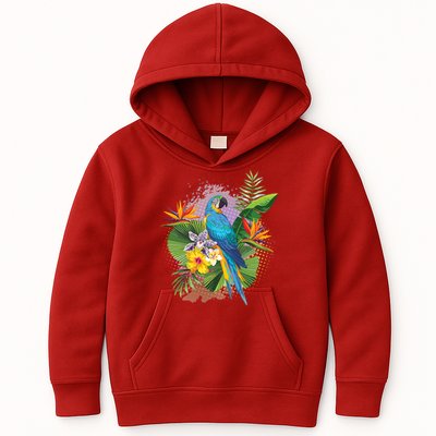 Tropical Paradise Flower Parrot Kids Hoodie