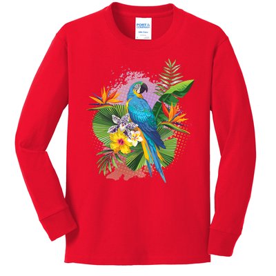 Tropical Paradise Flower Parrot Kids Long Sleeve Shirt