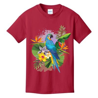 Tropical Paradise Flower Parrot Kids T-Shirt
