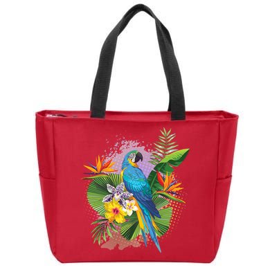 Tropical Paradise Flower Parrot Zip Tote Bag
