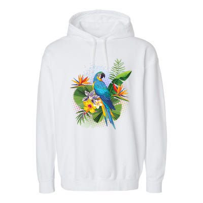 Tropical Paradise Flower Parrot Garment-Dyed Fleece Hoodie