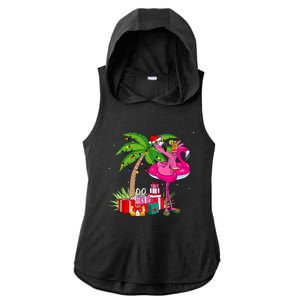 Tropical Pink Flamingo Christmas In July Summer Palm Tree Ladies PosiCharge Tri-Blend Wicking Draft Hoodie Tank