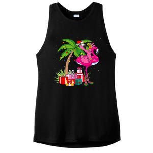 Tropical Pink Flamingo Christmas In July Summer Palm Tree Ladies PosiCharge Tri-Blend Wicking Tank