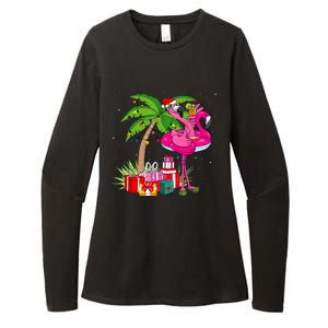 Tropical Pink Flamingo Christmas In July Summer Palm Tree Womens CVC Long Sleeve Shirt