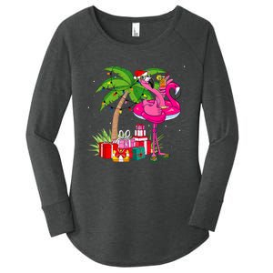 Tropical Pink Flamingo Christmas In July Summer Palm Tree Women's Perfect Tri Tunic Long Sleeve Shirt