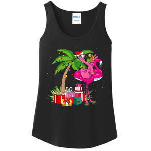 Tropical Pink Flamingo Christmas In July Summer Palm Tree Ladies Essential Tank