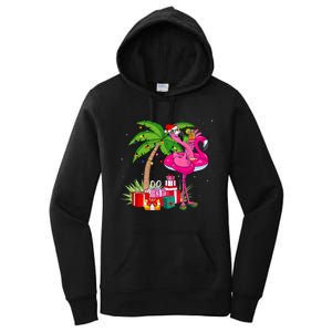 Tropical Pink Flamingo Christmas In July Summer Palm Tree Women's Pullover Hoodie