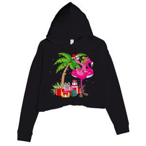 Tropical Pink Flamingo Christmas In July Summer Palm Tree Crop Fleece Hoodie