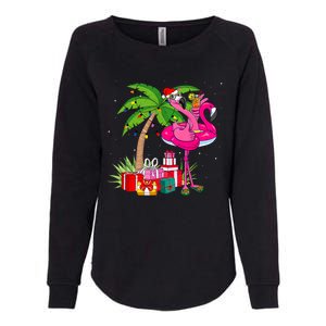 Tropical Pink Flamingo Christmas In July Summer Palm Tree Womens California Wash Sweatshirt