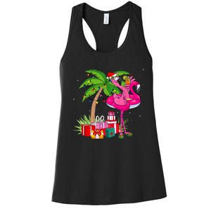 Tropical Pink Flamingo Christmas In July Summer Palm Tree Women's Racerback Tank