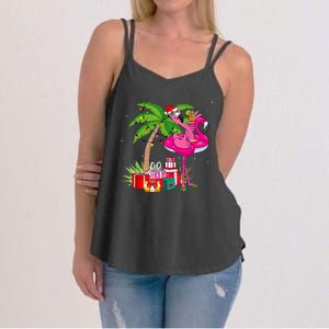 Tropical Pink Flamingo Christmas In July Summer Palm Tree Women's Strappy Tank