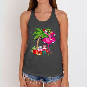 Tropical Pink Flamingo Christmas In July Summer Palm Tree Women's Knotted Racerback Tank