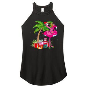 Tropical Pink Flamingo Christmas In July Summer Palm Tree Women's Perfect Tri Rocker Tank