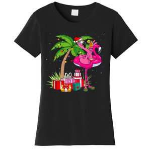 Tropical Pink Flamingo Christmas In July Summer Palm Tree Women's T-Shirt