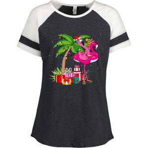 Tropical Pink Flamingo Christmas In July Summer Palm Tree Enza Ladies Jersey Colorblock Tee