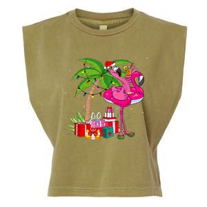 Tropical Pink Flamingo Christmas In July Summer Palm Tree Garment-Dyed Women's Muscle Tee