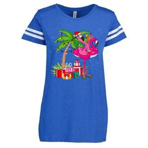 Tropical Pink Flamingo Christmas In July Summer Palm Tree Enza Ladies Jersey Football T-Shirt