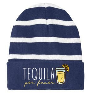 Tequila Por Favor Mexican Tequila Spanish Tequila Please Striped Beanie with Solid Band