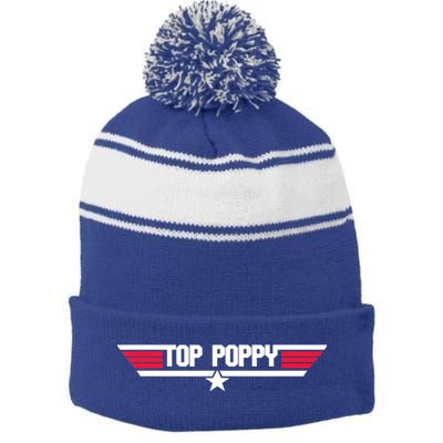 Top Poppy Funny Father Grandpa 80s Father's Day Gift Stripe Pom Pom Beanie