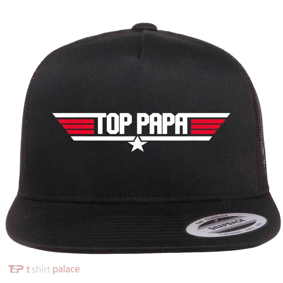 Top Papa Funny Father Grandpa 80s Father's Day Gift Flat Bill Trucker Hat