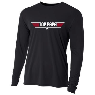 Top Papa Funny Father Grandpa 80s Father's Day Gift Cooling Performance Long Sleeve Crew