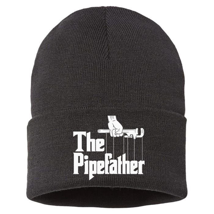 The Pipefather Funny Plumber Plumbing Handyman Pipe Fitter Sustainable Knit Beanie