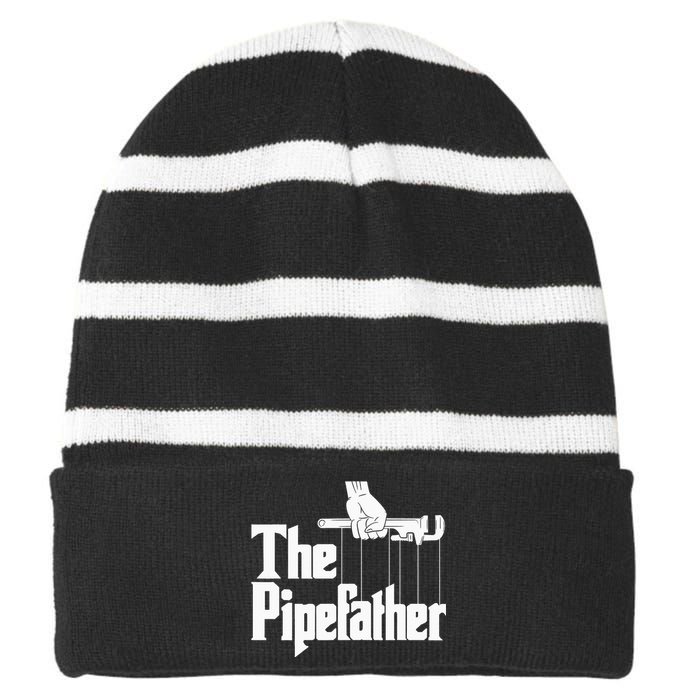 The Pipefather Funny Plumber Plumbing Handyman Pipe Fitter Striped Beanie with Solid Band