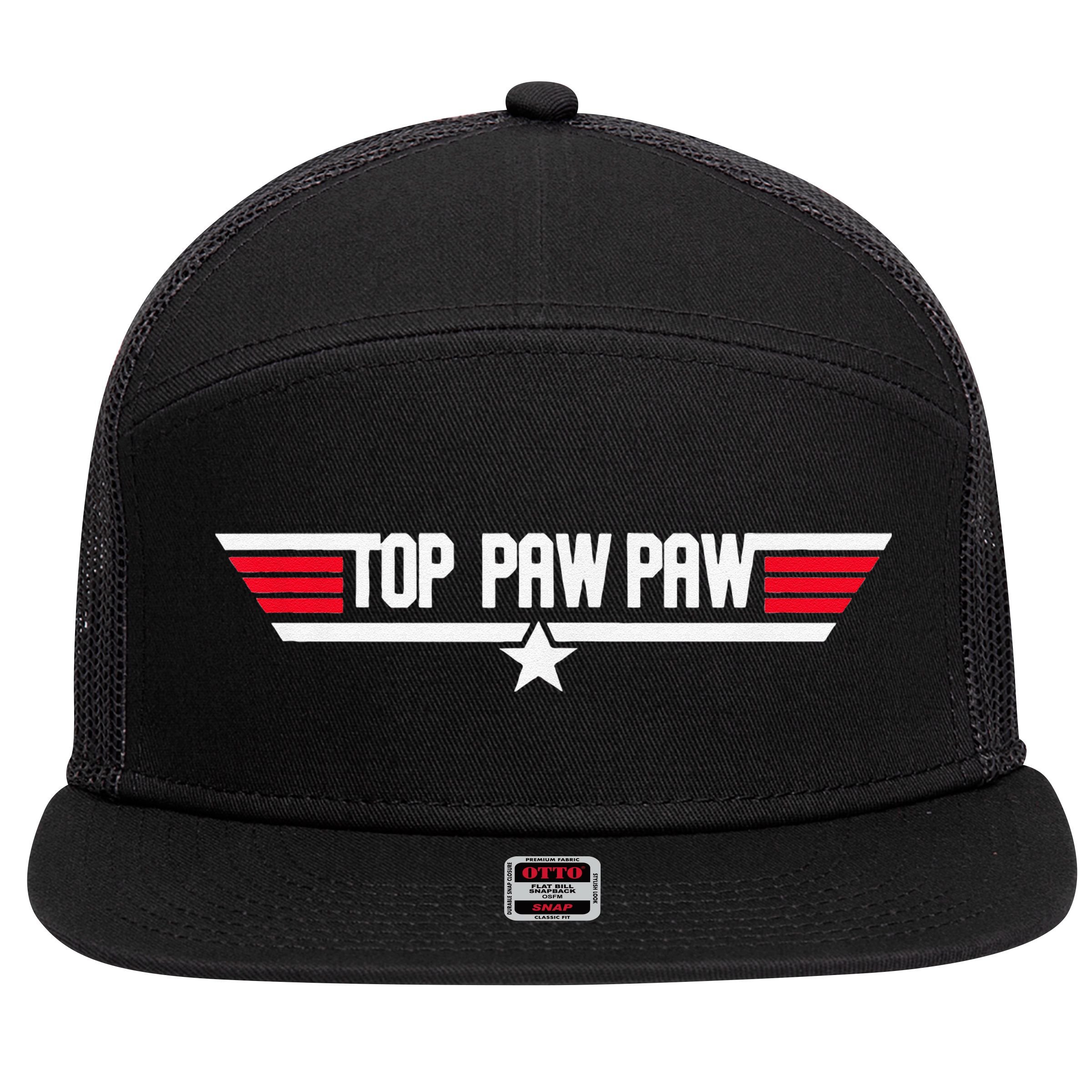 Top Pawpaw Funny Father Grandpa 80s Fathers Day Gift 7 Panel Mesh Trucker Snapback Hat
