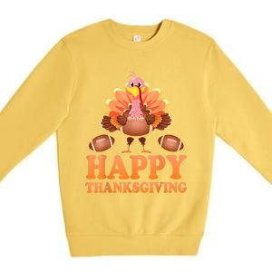 Turkey Playing Football Happy Thanksgiving Player Fan Lover Gift Premium Crewneck Sweatshirt