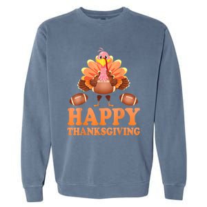 Turkey Playing Football Happy Thanksgiving Player Fan Lover Gift Garment-Dyed Sweatshirt