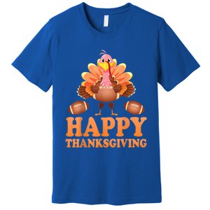 Turkey Playing Football Happy Thanksgiving Player Fan Lover Gift Premium T-Shirt