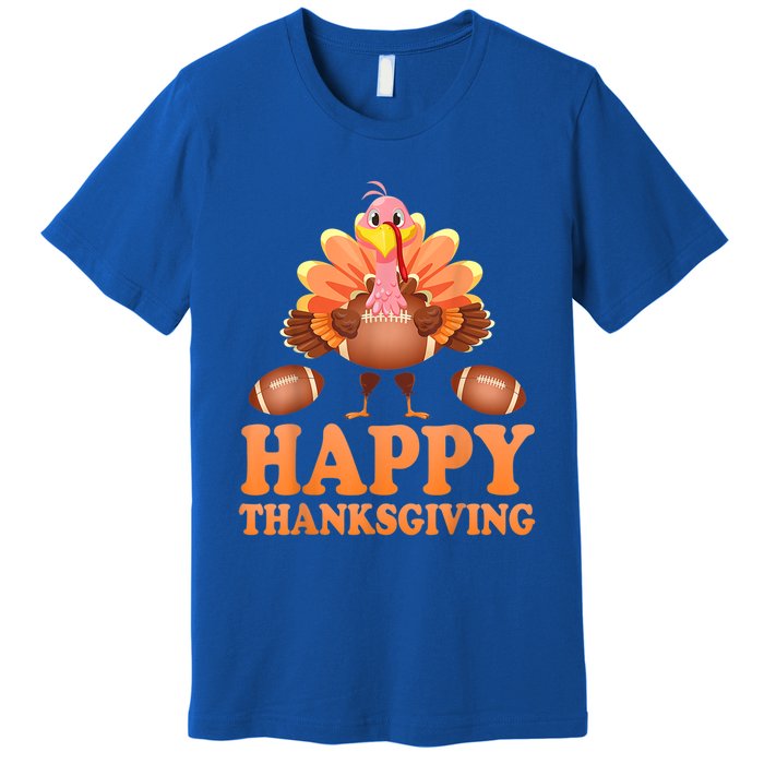 Turkey Playing Football Happy Thanksgiving Player Fan Lover Gift Premium T-Shirt