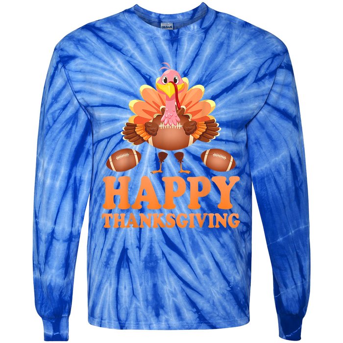 Turkey Playing Football Happy Thanksgiving Player Fan Lover Gift Tie-Dye Long Sleeve Shirt