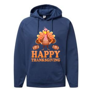 Turkey Playing Football Happy Thanksgiving Player Fan Lover Gift Performance Fleece Hoodie