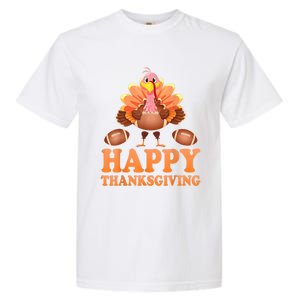 Turkey Playing Football Happy Thanksgiving Player Fan Lover Gift Garment-Dyed Heavyweight T-Shirt