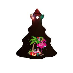 Tropical Pink Flamingo Christmas In July Summer Palm Tree Ceramic Tree Ornament