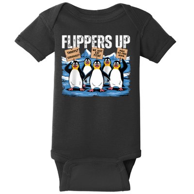 Tariffs Penguins Flippers Up Heard Island Funny Tariffs Raglan Baseball Baby Bodysuit