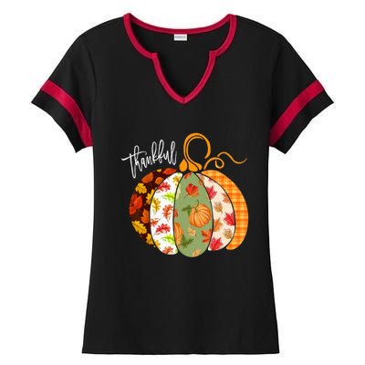 Thankful Pumpkin Fall Autumn Cute Halloween Ladies Halftime Notch Neck Tee