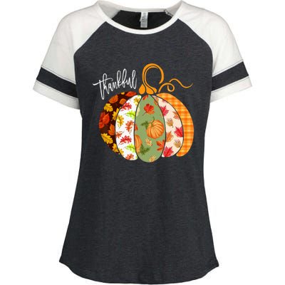 Thankful Pumpkin Fall Autumn Cute Halloween Enza Ladies Jersey Colorblock Tee