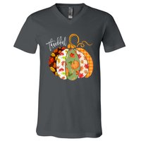 Thankful Pumpkin Fall Autumn Cute Halloween V-Neck T-Shirt