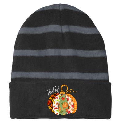 Thankful Pumpkin Fall Autumn Cute Halloween Striped Beanie with Solid Band