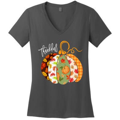 Thankful Pumpkin Fall Autumn Cute Halloween Women's V-Neck T-Shirt