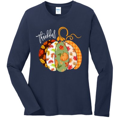 Thankful Pumpkin Fall Autumn Cute Halloween Ladies Long Sleeve Shirt